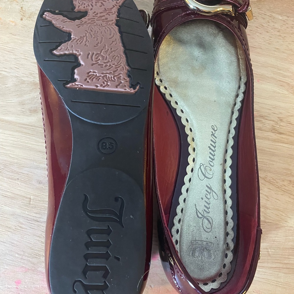 Juicy Couture Patent Leather Maroon Flats with Gold Accent - Picture 7 of 12